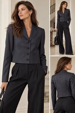 Ralph Lauren Black Label Silk Blend Cropped Button-Front Blazer - Black - Size 8